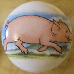 CERAMIC CABINET KNOB  PIG PIGS SWINE