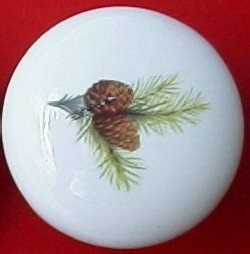 CERAMIC CABINET DRAWER PULL KNOB  PINE CONE CONES