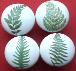 CERAMIC CABINET DRAWER PULL KNOB  FERN FERNS