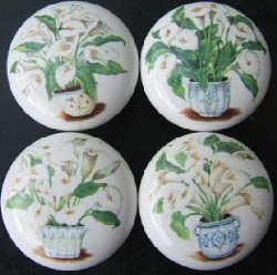CERAMIC CABINET DRAWER PULL KNOB  POTTED CALLALILY