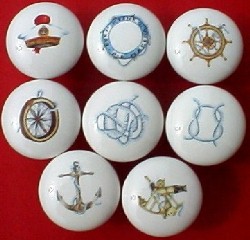CERAMIC CABINET KNOB KNOBS  NAUTICAL SYMBOLS ANCHOR SEXTANT