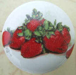 CERAMIC CABINET KNOB KNOBS STRAWBERRIES STRAWBERRY 